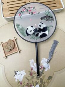 1 Stück vintage Handventilator, chinesischer runder Fächer mit Seide-Stickerei, Kranich-Blumen Heim- und Raumdekoration, Tanzfächer mit Quasten, Party-Requisiten, Weihnachts-, Valentinstags- und Neujahrgeschenk