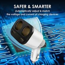 双端口 USB 车载充电器适配器，快速充电 - 白色 - 查看 5