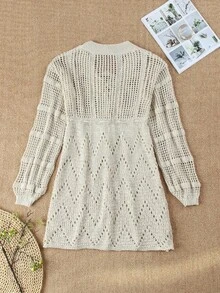 Sexy Deep V-Neck Lace-Up Bell Sleeve Knit Mesh Hollow Out Beach Mini Dress Swimsuit Cover Up Women Summer Casual Tunic