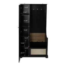 Anwick Hall Tree, Closet Suitable For Living Room, Entryway, Bedroom, Large Storage Space, Anti-Tipping Device, Coat Rack With Hooks, Shoe Storage Cabinet For Entryway And Living Room - màu đen - Xem 5