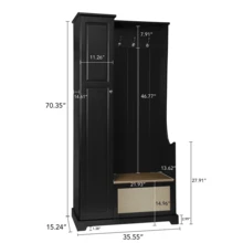 Anwick Hall Tree, Closet Suitable For Living Room, Entryway, Bedroom, Large Storage Space, Anti-Tipping Device, Coat Rack With Hooks, Shoe Storage Cabinet For Entryway And Living Room - màu đen - Xem 4