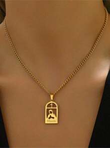 1 Peça Colar Pingente Cruzado Com Formato Geométrico De Maria Em Aço Inoxidável Banhado A Ouro, Fashion, Simples, Versátil, Adequado Para Homens, Mulheres, Casais, Estilo De Rua, Uso Diário, Festivais, Festas