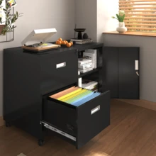 Metal Office Cabinet With 2 Drawers And Adjustable Shelves, Mobile Lateral Filing Cabinet With Lock - Đen + Kim loại như hình - Xem 4