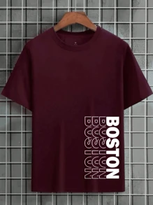 BOSTON Men's T-Shirt 100% Cotton New Release - 紫紅色 - 查看 1