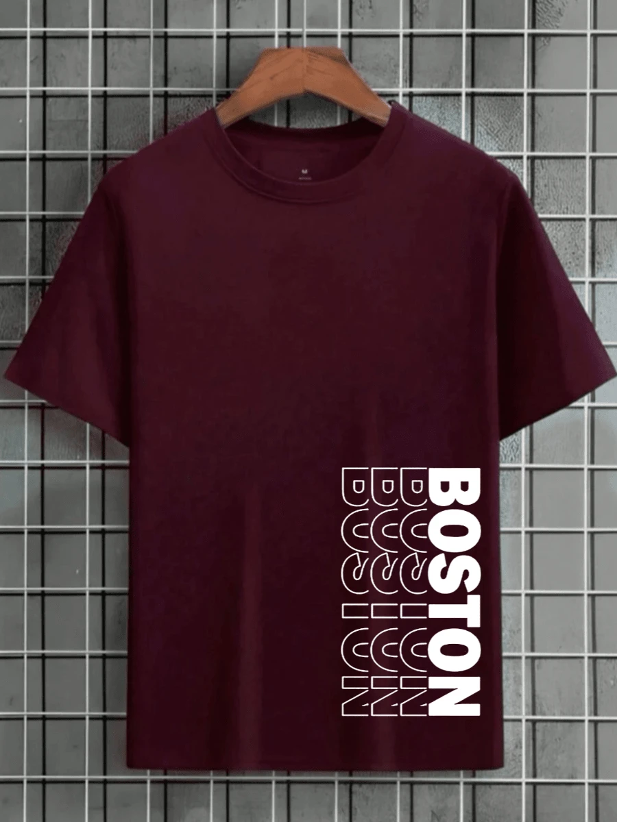 BOSTON Men's T-Shirt 100% Cotton New Release - 紫紅色 - 查看 1