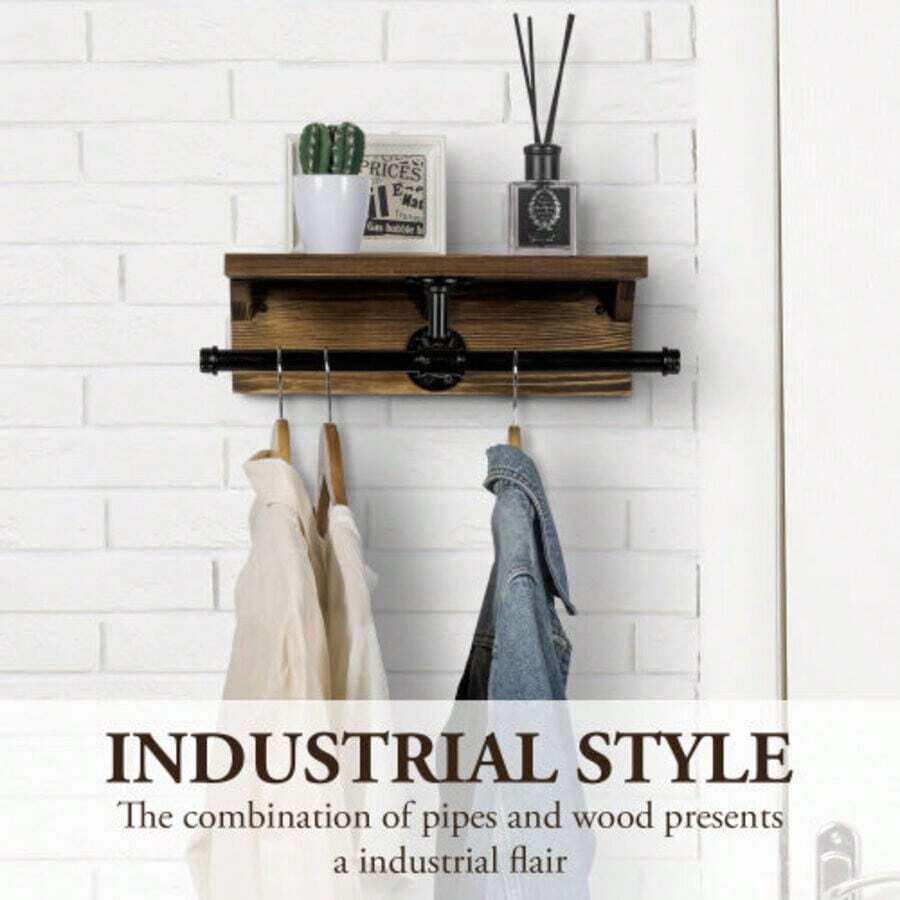 MyGift Wall Mounted Clothing Rack Metal Black Industrial Pipe Clothes