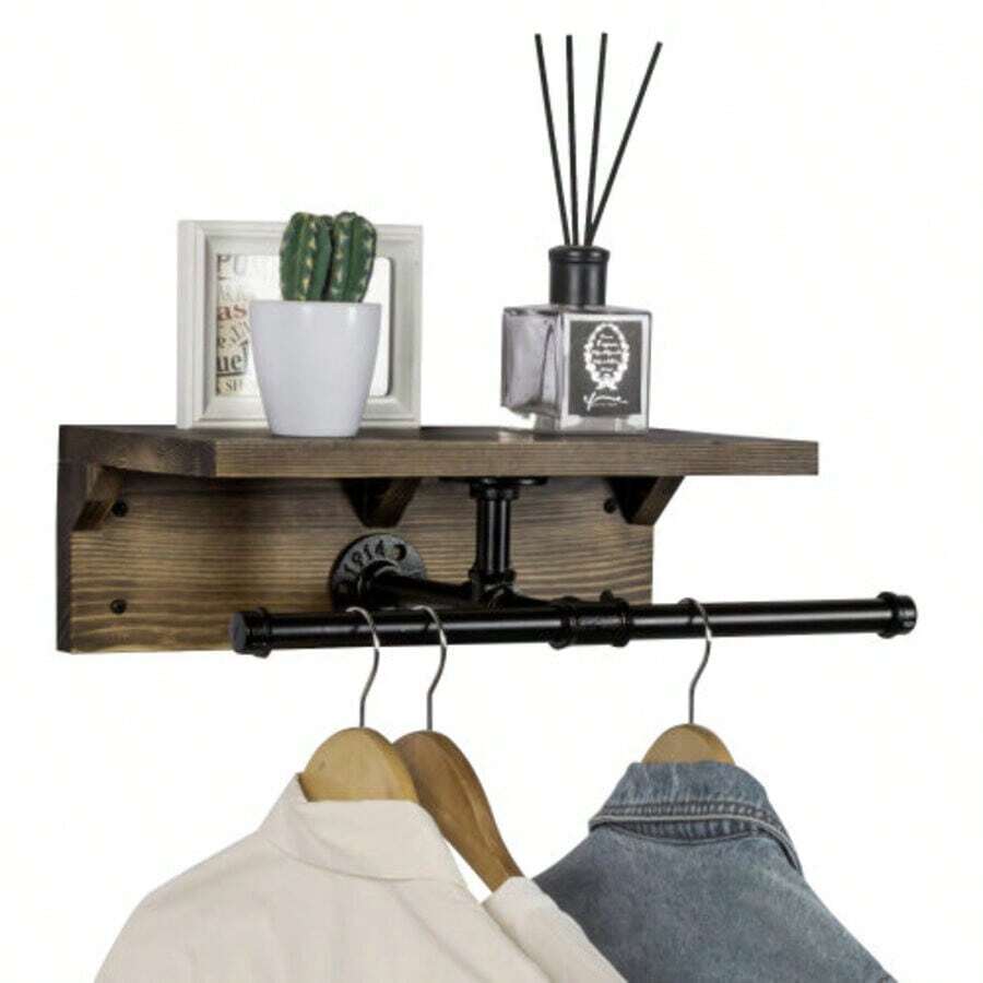 MyGift Wall Mounted Clothing Rack Metal Black Industrial Pipe Clothes