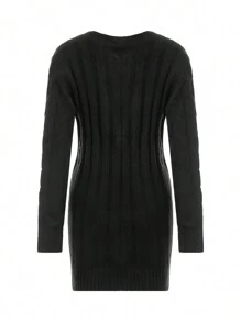 Female Cardigan, Solid Color Long Sleeve Sweater Knitted Coat With Pockets For Spring Fall, S/M/L - Negro - Ver 7