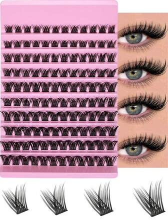 120片装簇状假睫毛，长度8-16毫米，纤细自然，D型卷翘，蓬松簇状，适合DIY睫毛嫁接