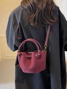 时尚秋冬新款麂皮包手提包纯色斜挎包时尚女生休闲多功能钱包 Melarde 风格 Ancora 红色钱包非常适合日常购物旅行 - 酒紅色 - 查看 5