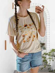 Women's Printed Short Sleeve Fashion Casual Hundred Summer Top Basic T-Shirt - 杏色 - 查看 3