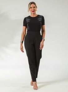 Crepe Blouse With Rhinestones _CATIVA - 黑色 - 查看 2