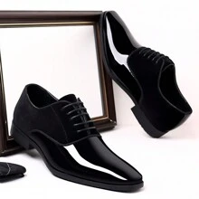 Zapatos Oxford para hombres, con alto brillo, de corte bajo y puntera cuadrada, cordones, zapatos formales de traje y esmoquin para usar en situaciones de negocios y casual, regalo del Día de San Valentín