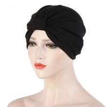1pc Solid Color Pleated Turban Cap Casual Elastic Head Wrap Women Bandana Casual Hijab Hat Women Beanie Chemo Hats - Multicolor - View 5
