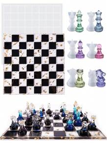 16/17pcs Resin Cast Chess Mold With 3D Full-Size Chess Board Epoxy Silicone Resin Mold, DIY Chess Board Game - White - View 10