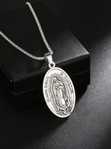 1 Stück Neuer Europäischer & Amerikanischer Legierung Jungfrau Maria Anhänger Halskette, maskulin & elegant ovale Jungfrau Maria Edelstahl Pullover Kette, Unisex Religiöses Geschenk Großhandel für den täglichen Gebrauch
