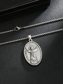 1 Stück Neuer Europäischer & Amerikanischer Legierung Jungfrau Maria Anhänger Halskette, maskulin & elegant ovale Jungfrau Maria Edelstahl Pullover Kette, Unisex Religiöses Geschenk Großhandel für den täglichen Gebrauch