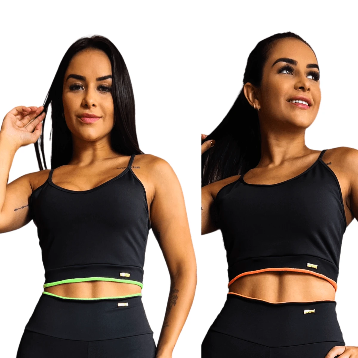 Kit With 2 Plain Strapless Tops For Women's Gymnastics Workout Gym Fitness - Fashion Workout Clothing Crossfit Bodybuilding Sports Topper With Straps For Running Yoga In Suplex With Neon Detail - 彩色 - 查看 1
