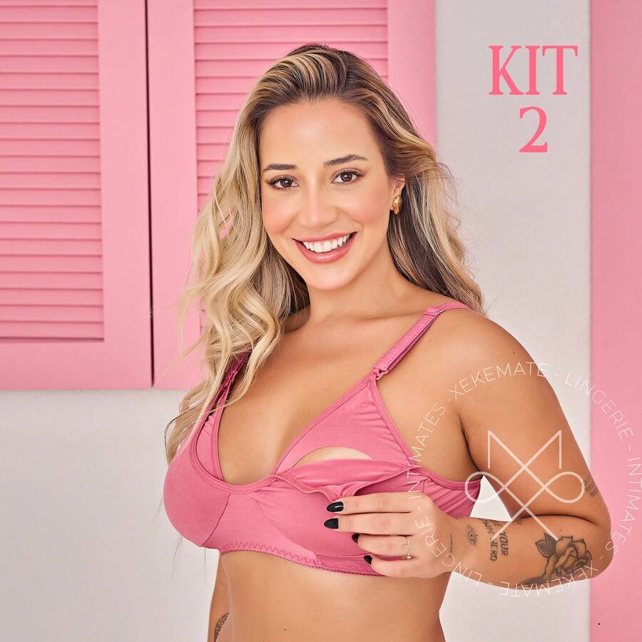 Kit 2 Nursing Bra Comfort Without Reinforced Pads Pregnant Women Postpartum Bra Lingerie Maternity - 彩色 - 查看 1