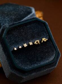 SYMFNY 3pairs 925 Sterling Silver Minimalist Geometric Stud Earring Set, Suitable For Work, Dates And Everyday Outfit