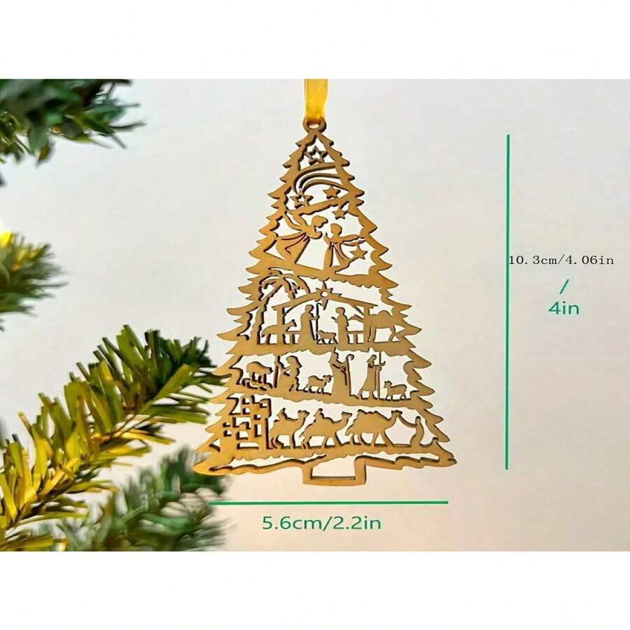 1pc Nativity Scene Christmas Tree Ornament LaserCut Wooden