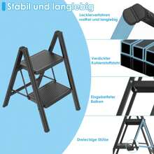 LILIIN Stepladder 3 Steps Foldable, Steel Ladder, Non-Slip Rubber Mats, Widened Steps, Load Capacity Up To 270KG, For Home, Office, Garage, Black - 2 Stufen - View 4