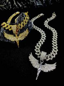 1pc Unisex Fully Rhinestone Angel Pendant Necklace, Fashionable Student Accessory - Angel Pendant Necklace - View 6