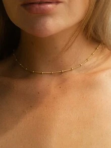 1 件简约不锈钢卫星链项链，经典女士设计 - 金色 - 查看 4