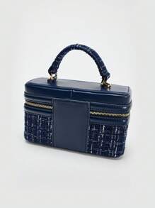 PETERBOLO 新款秋冬女士蓝色硬肩斜挎包手提包时尚休闲化妆盒包学生包 - 寶藍色 - 查看 4