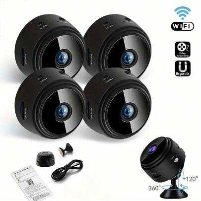 4PACK Wireless Mini WiFi Security Camera With Night Vision, Motion Detection, Rechargeable Battery - Easy To Mount & App-Controlled