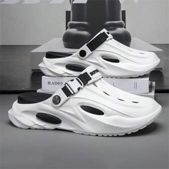 Men's EVA Soft Sole Height Increasing Beach Resort Indoor Non-Slip High Quality Detachable Dual-Color Hole Hole Sandals, For Summer And Autumn