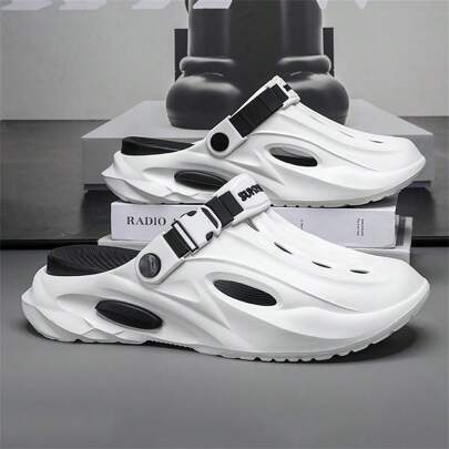 Sandalias de hombre con suela suave de EVA, aumenta la altura, para playa, resort e interior, antideslizantes, de alta calidad, desmontables, de dos colores con perforaciones, para verano y otoño