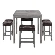 Dining Table, Bar Table And Chairs Set, 5 Piece Dining Table Set, Industrial Breakfast Table Set, For Living Room, Dining Room, Game Room, NEW SKU W1781140366 - 棕色+淺灰色+實木+MDF如圖 - 查看 5