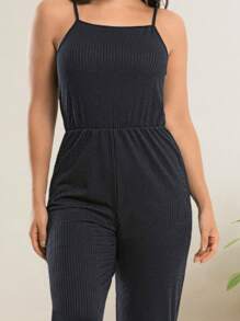 Ribbed Pantacourt Jumpsuit With Straps - màu đen - Xem 6