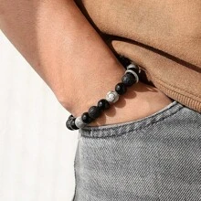 1 件 10 毫米天然黑曜石手链，情侣手链
