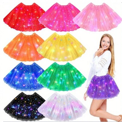3pcs Women's LED Ballet Skirt, Lights Up Ballet Dance, LED Tutu Skirt, Light Up Tutus Layered Tulle Ballet Skirt, Sparkly Sequin Tutu Costume, Party Ballet Skirt Is Suitable For Fancy Parties For Women Halloween Party, Christmas Party,New Year Party, Party Carnival Costume(Batteries Are Not Included)