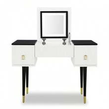 43.3" Modern Vanity Table Set With Flip-Top Mirror And LED Light, Dressing Table With Customizable Storage, White And Black - màu đen - Xem 9