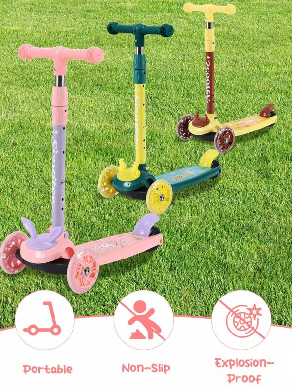 Christmas Decoration Kids Scooter With Extra Wide Deck, Foot Activated Brake And Animal Elements, Children And Toddler 3 Wheel Kick Scooter For Kids & Toddlers Girls Or Boys, 3 Wheel Self Balancing Kids Toys For Ages 3 And Up