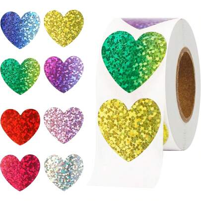 Glitter Heart Stickers, 500pcs 1-Inch Foil Shiny Hearts, Self-Adhesive Decorative Stickers For Envelope Sealing, Birthday, Wedding, Valentine's Day, And Event Decor