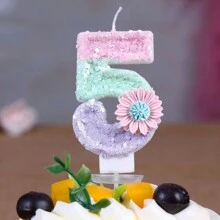 1 件粉色花朵 0-9 数字蜡烛，生日、派对、婚礼蛋糕装饰，圣诞节 - 彩色 - 查看 1