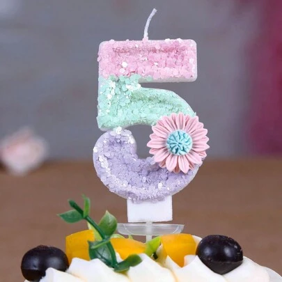 1 件粉色花朵 0-9 数字蜡烛，生日、派对、婚礼蛋糕装饰，圣诞节