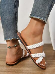 Dép đế bằng thường ngày cho nữ có dây chun chéo, thoáng khí, dáng rộng, thoải mái, đơn giản, nhẹ, đa năng và thanh lịch - trắng - Xem 5