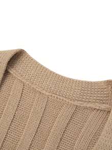 Female Cardigan, Solid Color Long Sleeve Sweater Knitted Coat With Pockets For Spring Fall, S/M/L - 卡其色 - 查看 7