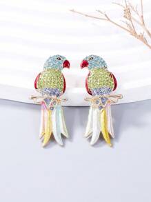 juran 1 对时尚复古彩色鸟形水钻耳环 - 藍色 - 查看 1