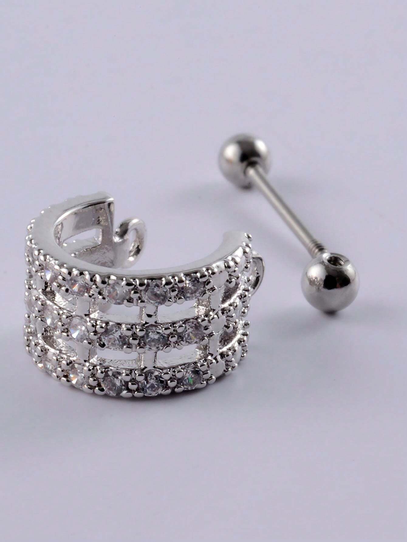 1pc Ear Tragus Cartilage Ring Stainless Steel Barbell With Cz Hoop