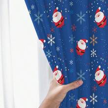 再生蓝色背景圣诞老人圣诞遮光窗帘-杆口袋设计，保护隐私，编织，易于护理，适用于卧室、客厅、浴室和其他日常装饰 - 彩色 - 查看 5