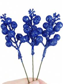 10PCS Christmas Glitter Berries Stems, Artificial Glitter Berry Flowers Stem Branches Ornaments,Hristmas Picks And Sprays,Christmas Tree Ornaments Set For DIY Crafts Wreath Home Decoration,Christmas Tree Wreath Wedding Bouquet Winter Seasonal Holiday Decoration-Royal Blue Christmas Decorations Room Decor