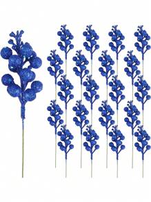 10PCS Christmas Glitter Berries Stems, Artificial Glitter Berry Flowers Stem Branches Ornaments,Hristmas Picks And Sprays,Christmas Tree Ornaments Set For DIY Crafts Wreath Home Decoration,Christmas Tree Wreath Wedding Bouquet Winter Seasonal Holiday Decoration-Royal Blue Christmas Decorations Room Decor