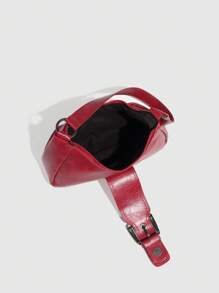 1 túi xách da PU cho nữ, túi mini cổ điển đa năng, túi hình lưỡi liềm thời trang, túi Y2K Baddie, túi đeo vai dưới cánh tay, ví màu đỏ tía Valentine - Màu Hoa hồng đỏ - Xem 8