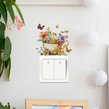 1 miếng dán hình công tắc hình gấu trúc, tre, tách trà và hoa màu nước - Nhiều màu - Xem 10